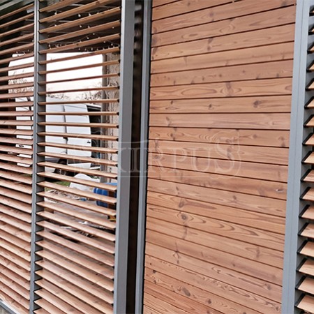 SKIRPUS outdoor  wooden sliding shutters with movable lamellas